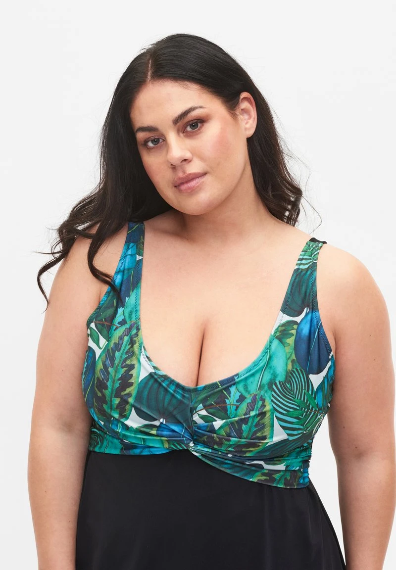 Zizzi WITH LOOSE - Badeanzug - Black Blue Leaf 5 Zizzi WITH LOOSE - Badeanzug - Black Blue Leaf – Bild 3