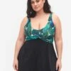 Zizzi WITH LOOSE - Badeanzug - Black Blue Leaf -Badebekleidungsgeschäft 3d67f5e03ade4ee28c0648346a9586d7